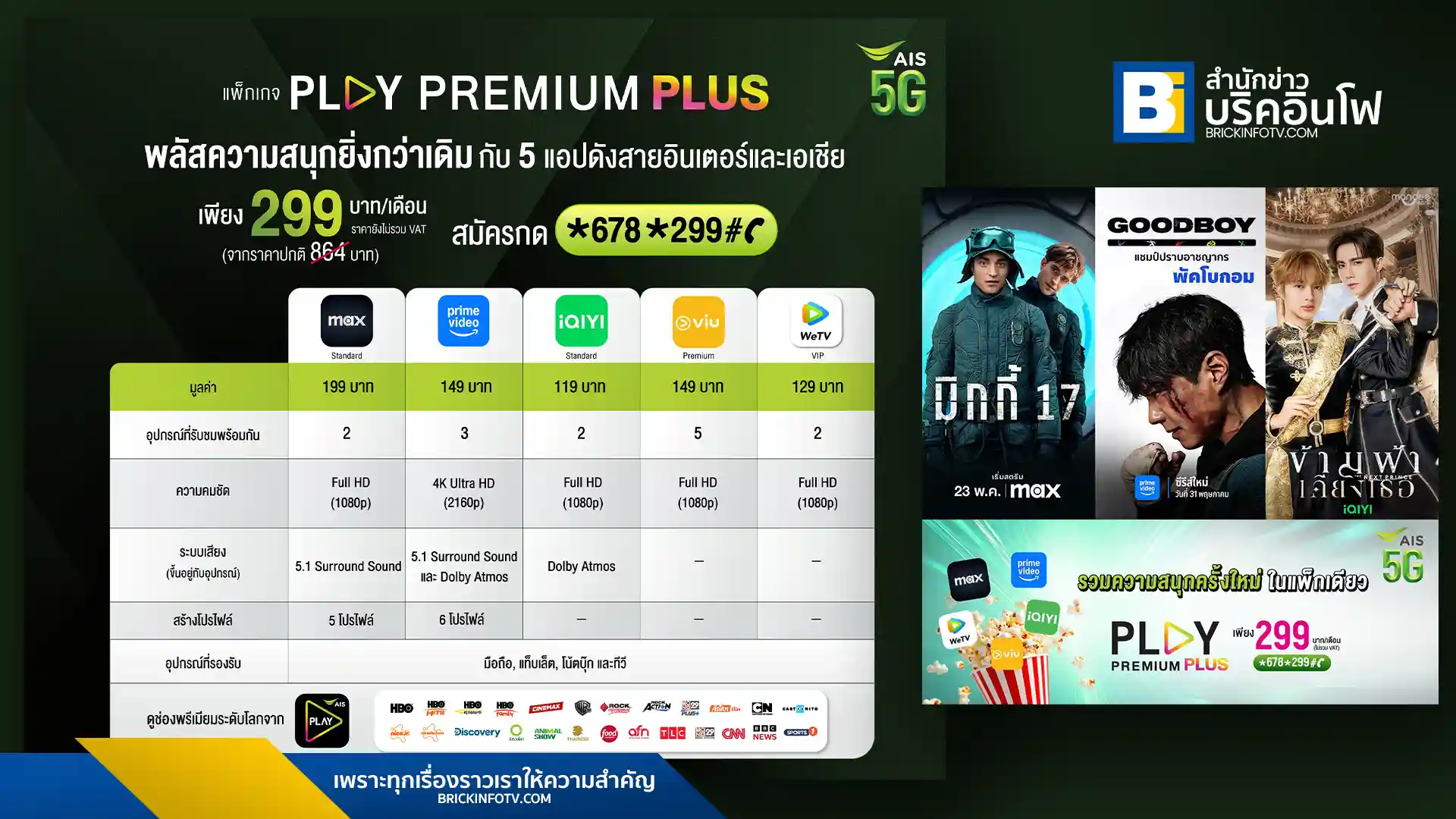 AIS PLAY ผนึกกำลัง Prime Video เพิ่มความคุ้มค่าในแพ็กเกจ PLAY PREMIUM PLUS รวบรวม 5 แพลตฟอร์มสตรีมมิงชั้นนำ พร้อมช่องพรีเมียมในราคาเพียง 299 บาทต่อเดือน
