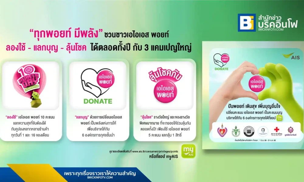 AIS (เอไอเอส) เปิดตัวกลยุทธ์ “ทุกพอยท์ มีพลัง” ต่อยอดความสุขผ่าน AIS Points ด้วย 3 แคมเปญใหญ่ “ลองใช้-แลกบุญ-ลุ้นโชค” เพิ่มความคุ้มค่าและสร้างประโยชน์ให้ลูกค้า AIS ทุกเจเนอเรชัน