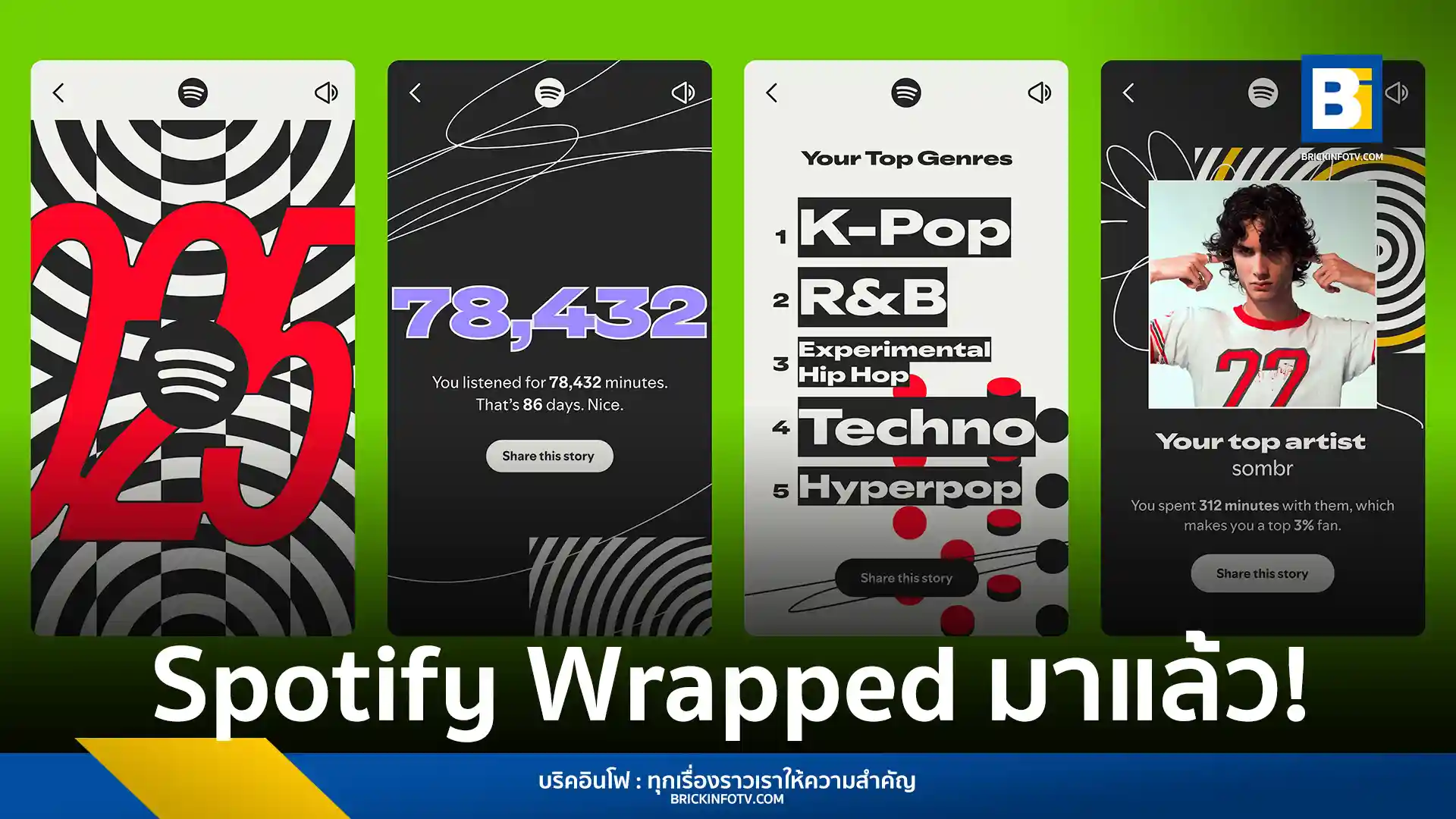 สปอติฟาย (Spotify) เปิดตัว 2025 Wrapped สรุปสถิติการฟังเพลงประจำปีของคนไทย มาพร้อมฟีเจอร์ใหม่ Listening Age, Top Albums และ Wrapped Party ดูวิธีเช็กผลของคุณได้ที่นี่