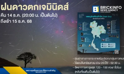 สดร. (NARIT) ชวนดู ฝนดาวตกเจมินิดส์ 2568 คืน 14 ธันวาคม นี้ เริ่ม 2 ทุ่ม อัตราตกสูงสุด 150 ดวง/ชม. ชมได้ด้วยตาเปล่าทั่วไทย แนะจุดสังเกตการณ์ 4 แห่งและเขตอนุรักษ์ท้องฟ้ามืด
