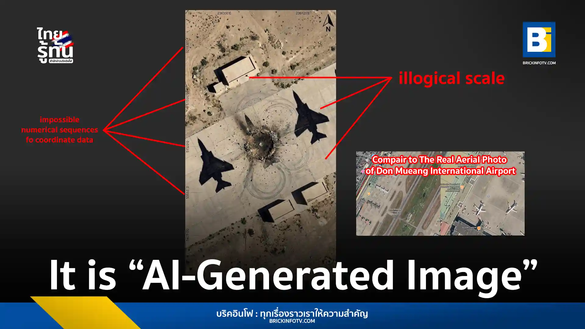 Brickinfo News Agency debunks a viral AI-generated image claiming the US military struck painted decoy aircraft in Iran. Expert analysis confirms the image is fabricated.