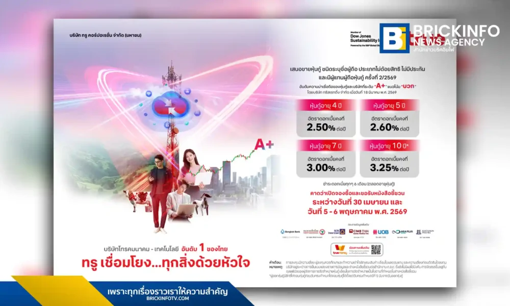 ทรู คอร์ปอเรชั่น (True Corporation) เปิดตัวหุ้นกู้ชุดใหม่ 4 รุ่น อายุ 4-10 ปี ชูอัตราดอกเบี้ยสูงสุด 3.25% ต่อปี อันดับความน่าเชื่อถือ A+ เปิดจองซื้อ 30 เม.ย. และ 5-6 พ.ค. 2569 ผ่าน 7 สถาบันการเงินและ TrueMoney Wallet