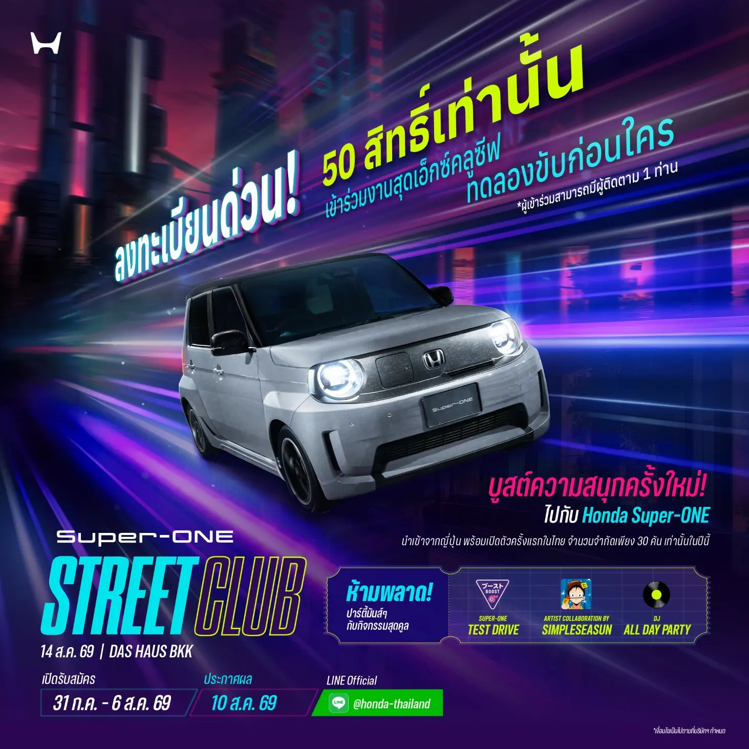 ฮอนด้าเตรียมเปิดตัว Honda Super-ONE รถยนต์ไฟฟ้าขนาดเล็กนำเข้าจากญี่ปุ่น จำกัดเพียง 30 คันในไทย พร้อมเปิดราคาและทดลองขับ 14 สิงหาคม 2569 นี้