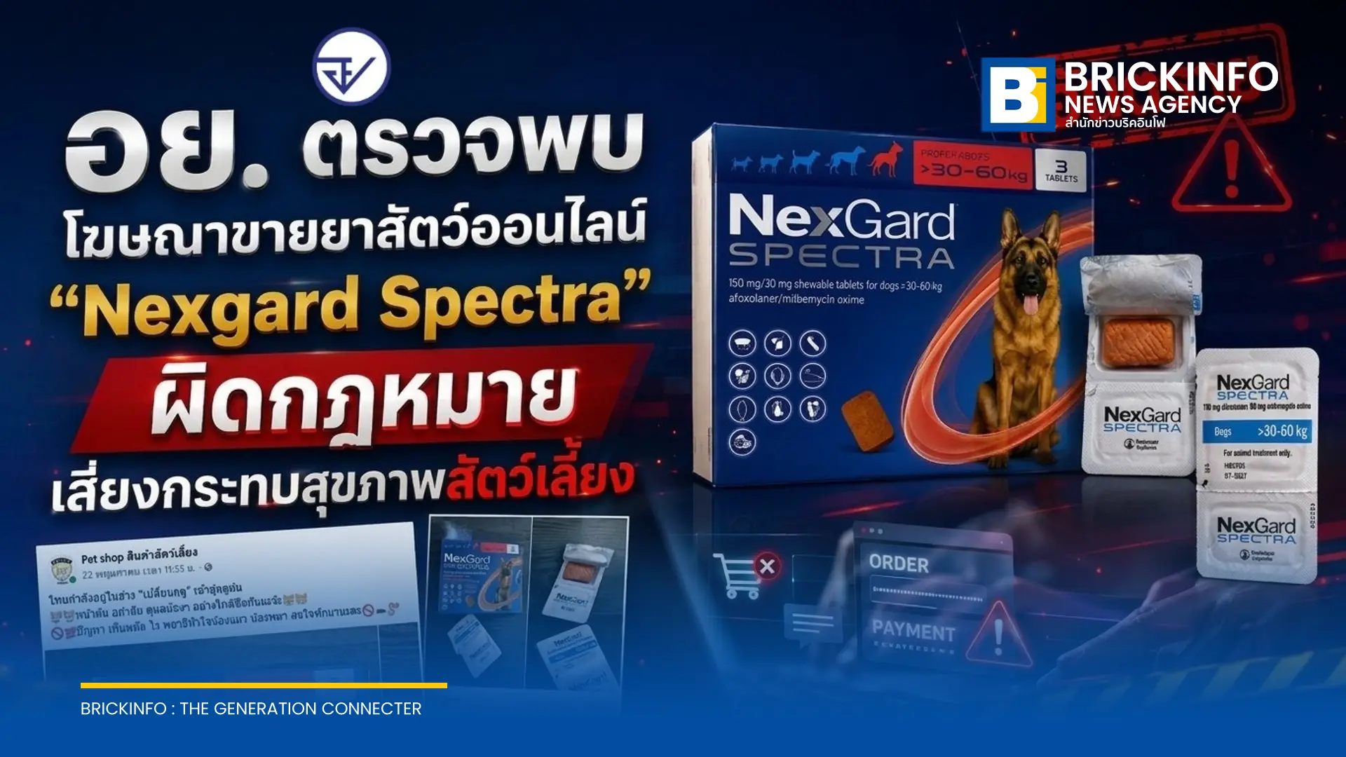 อย. เตือนภัยโฆษณาขายยาสัตว์ Nexgard Spectra ออนไลน์ผิดกฎหมาย ชี้เป็นยาควบคุม พบพฤติการณ์หลอกโอนเงิน ไม่ส่งสินค้า เสี่ยงอันตรายต่อสัตว์เลี้ยง