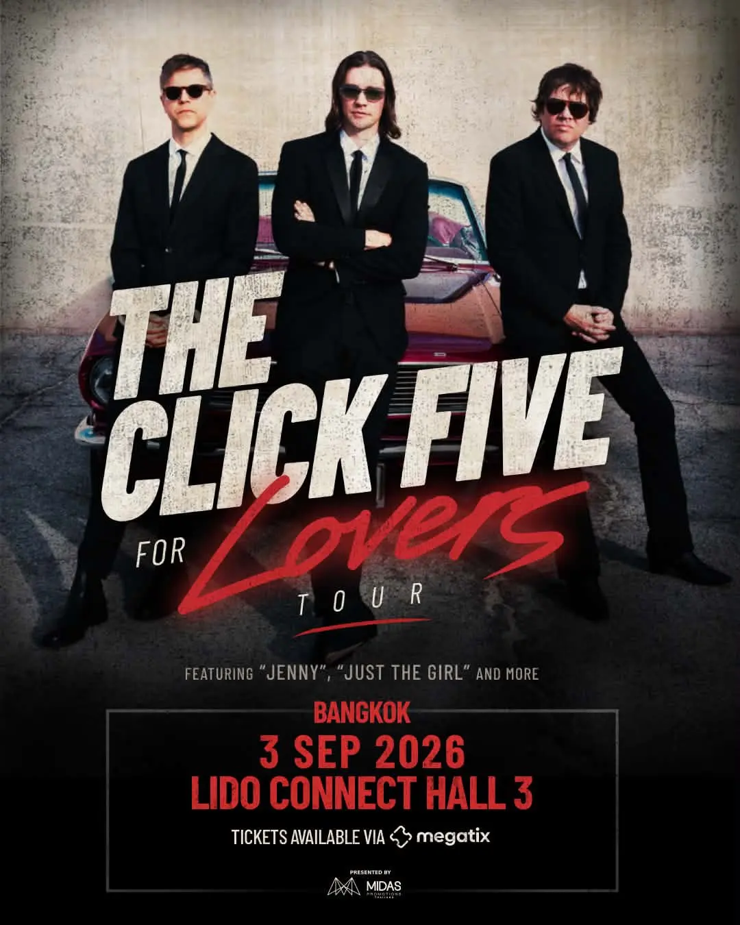 The Click Five วงป็อปร็อกยุค 2000s เตรียมเปิดคอนเสิร์ต The Click Five For Lover Tours in Bangkok วันที่ 3 ก.ย.นี้ ที่ Lido Connect Hall 3 บัตรราคา 2,600 บาท