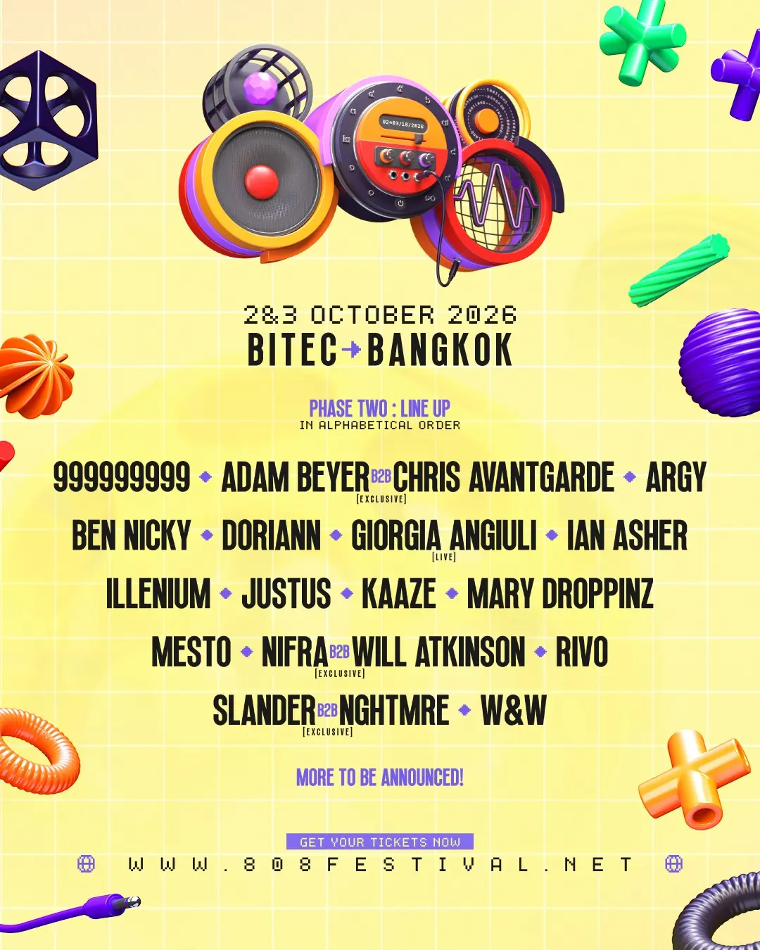 808 Festival 2026 ประกาศไลน์อัปเฟส 2 เสริมทัพ 7 ดีเจระดับโลก นำโดย 999999999 และ Giorgia Angiuli เตรียมจัดแสดง 2-3 ตุลาคม 2569 ที่ไบเทค บางนา