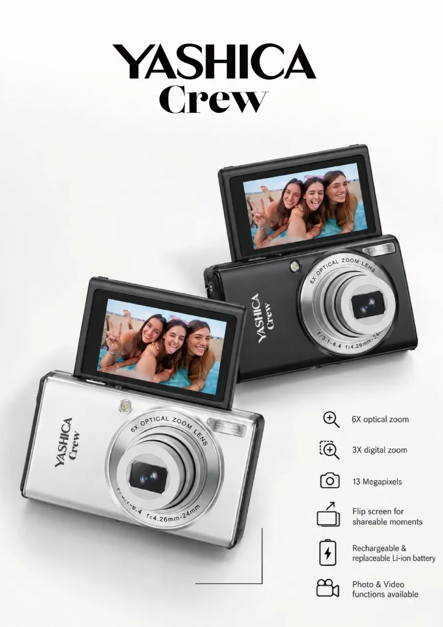 YASHICA เปิดตัวกล้องดิจิทัลคอมแพกต์รุ่นใหม่ YASHICA Crew ชูจุดเด่นเลนส์ซูมออปติคอล 6 เท่า จอพับ 180 องศา บันทึกวิดีโอ 4K 60fps เริ่มวางจำหน่ายปลายเดือนตุลาคม 2026